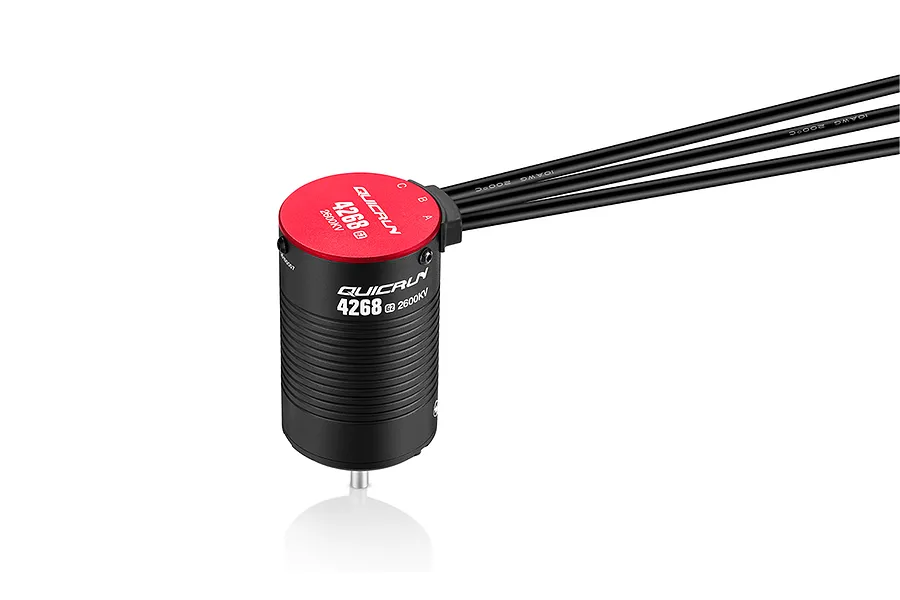 Hobbywing Quicrun G2 4268SL 2600Kv sensored brushless motor with black ribbed casing and red end cap.