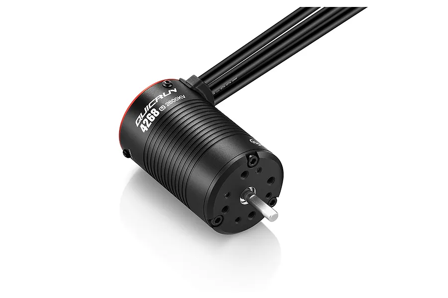 Hobbywing Quicrun G2 4268SL 2600Kv sensored brushless motor in black with three attached wires.