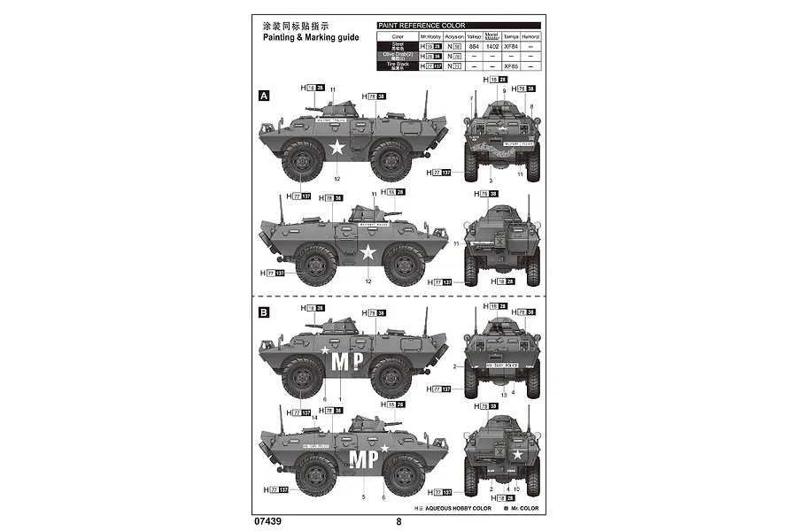 A page from a Trumpeter model kit instruction manual showing the painting and marking guide for a 1/72 scale M706 Commando armoured car.