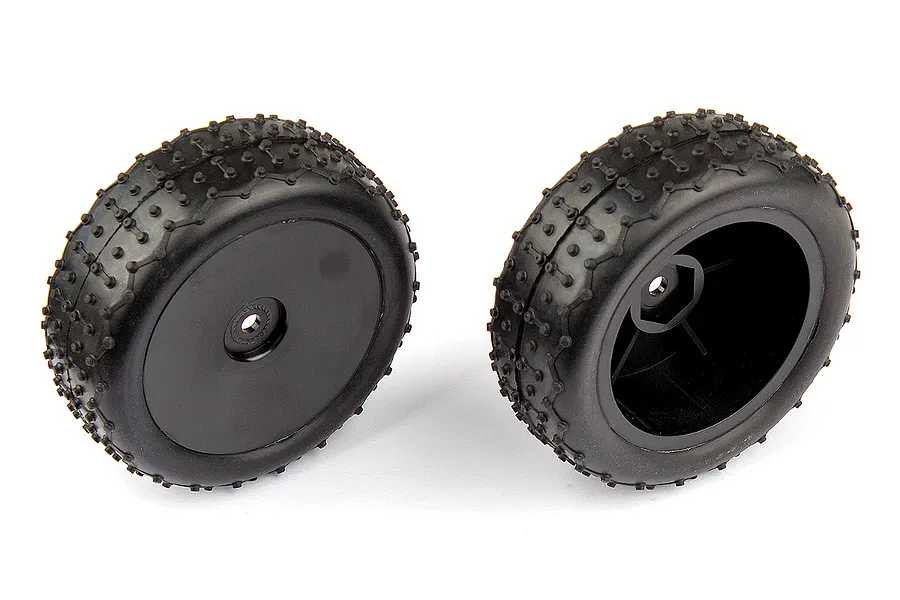 Team Associated 1/14 Narrow Mini Pin Front Tyres on Black Dish Rims - Glued Wheels 2Pcs image 84200