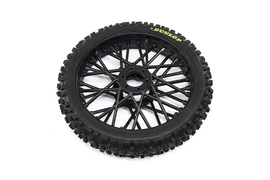 Losi 1/4 Black Dunlop MX53 ProMoto-MX Front Tyre On Spoked Rim image 84390