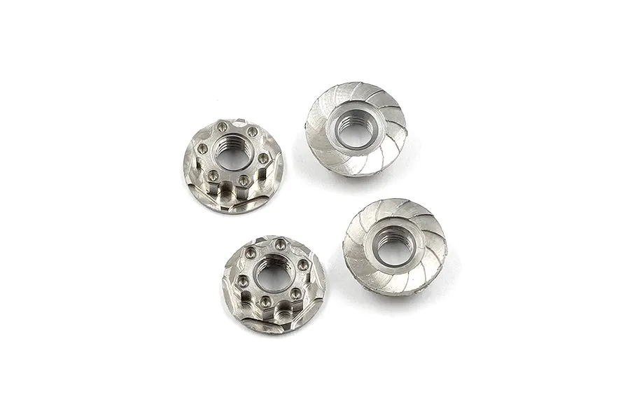 Yeah Racing Silver Titanium 4mm Flanged Serrated Nuts - Type A 4Pcs image 84626