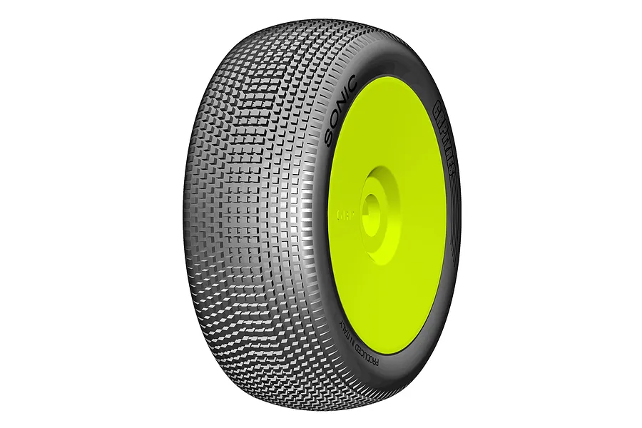 GRP 1/8 Sonic Medium Tyres Mounted On Yellow Dish Rims - Glued Wheels 2Pcs image 84992
