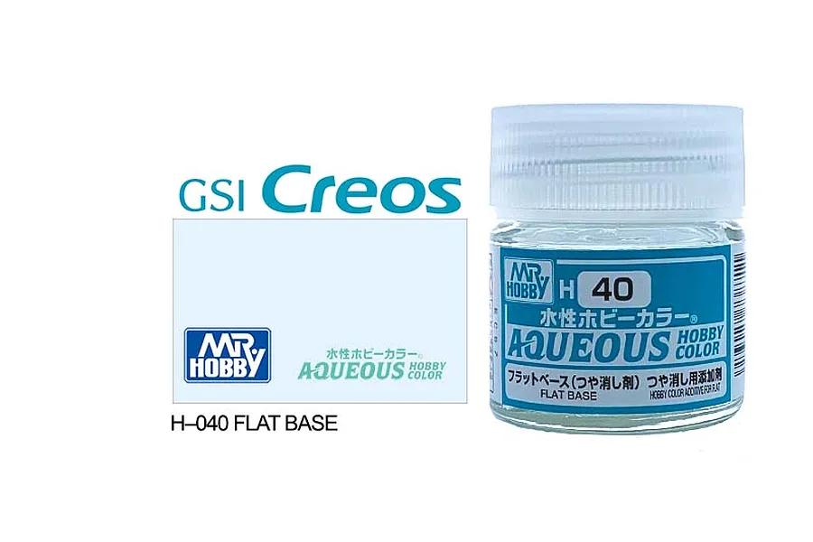 A 10ml bottle of Mr. Hobby Aqueous Flat Base (H40) acrylic paint with a white cap and blue label against a white background.