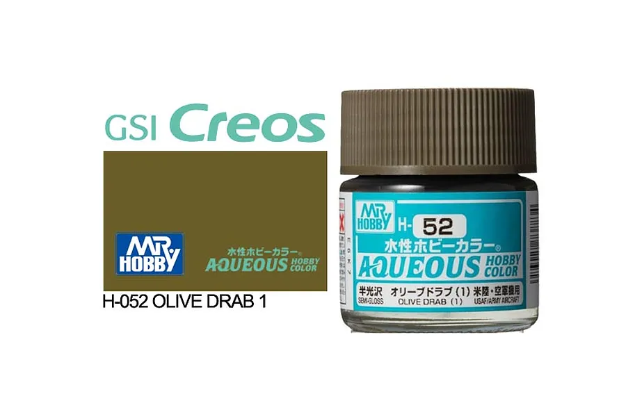 Mr Hobby Aqueous Semi Gloss Olive Drab 1 Acrylic Paint 10ml image 85644