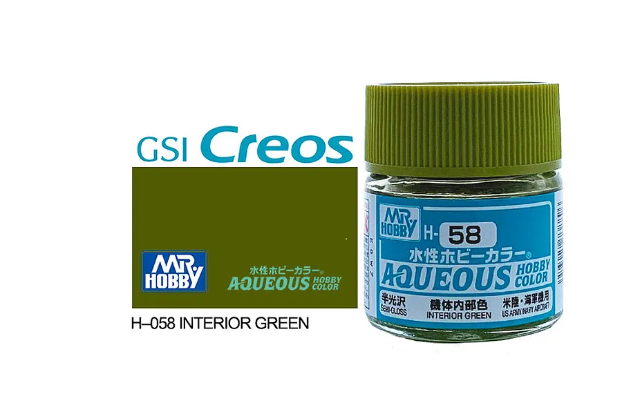 Mr Hobby Aqueous Semi Gloss Int&amp;#039;or Green Acrylic Paint 10ml image 85650