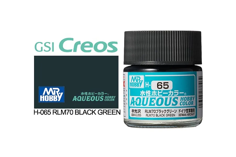 Mr Hobby Aqueous Semi Gloss RLM70 Black Green Acrylic Paint 10ml image 85657