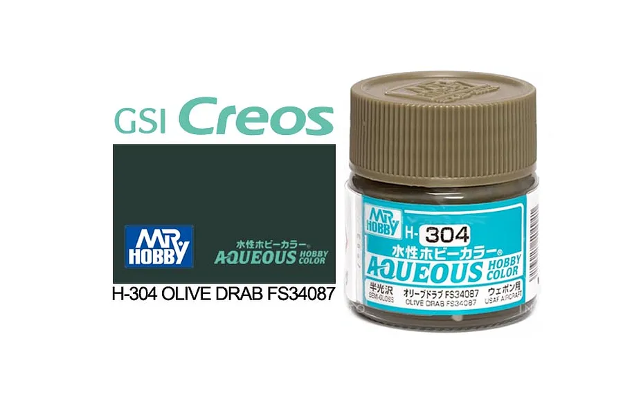 Mr Hobby Aqueous Semi Gloss Olive Drab FS34087 Acrylic Paint 10ml image 85693