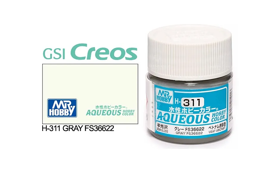 Mr Hobby Aqueous Semi Gloss Grey FS36622 Acrylic Paint 10ml image 85700