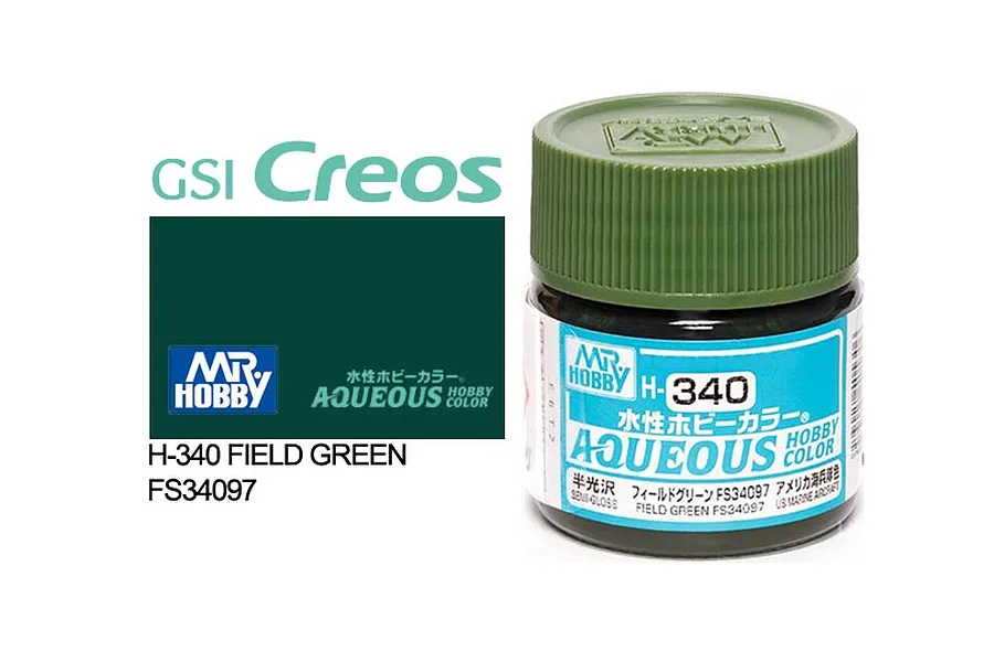 Mr Hobby Aqueous Semi Gloss Field Green Acrylic Paint 10ml image 85720