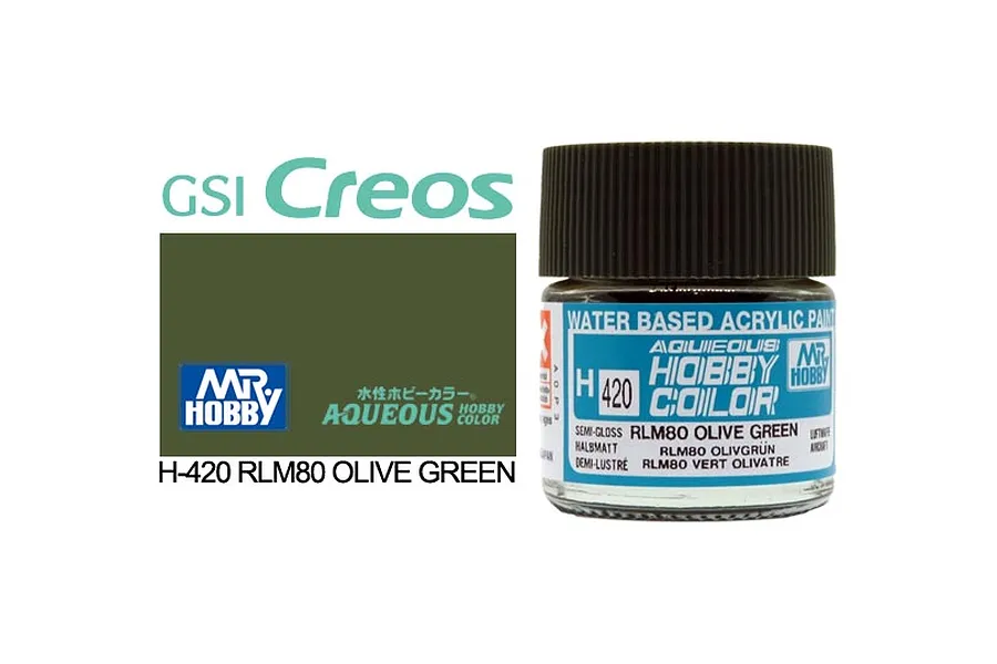 Mr Hobby Aqueous Semi Gloss RLM80 Olive Green Acrylic Paint 10ml image 85727