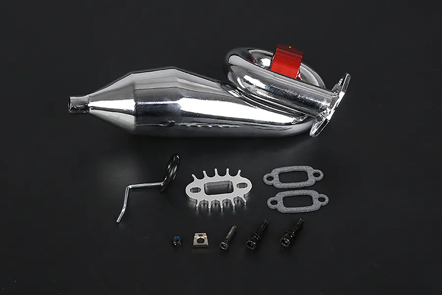 Rovan Chrome Pig Tail Tuned Exhaust Pipe Set w/ Upgraded Red Clamp image 86452