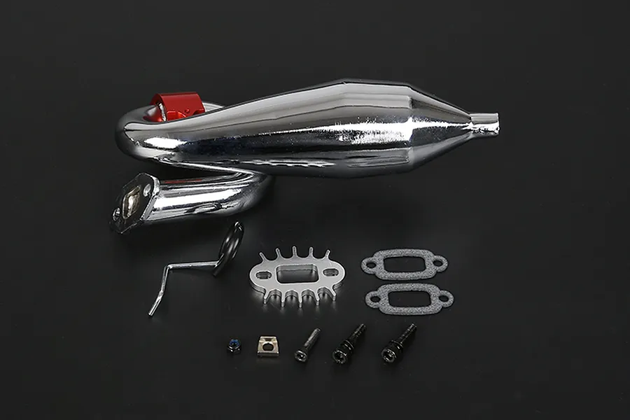 Rovan Chrome Pig Tail Tuned Exhaust Pipe Set w/ Upgraded Red Clamp image 86453