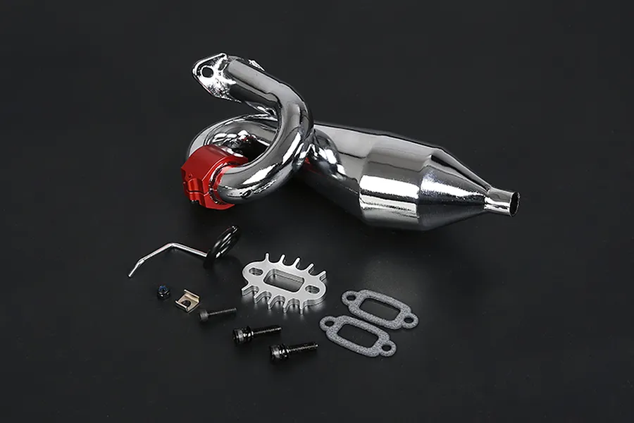 Rovan Chrome Pig Tail Tuned Exhaust Pipe Set w/ Upgraded Red Clamp image 86455