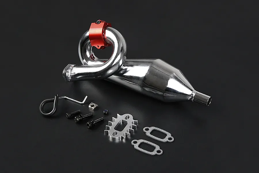 Rovan Chrome Silenced Exhaust w/ Red Metal Mounted Clamp image 86548
