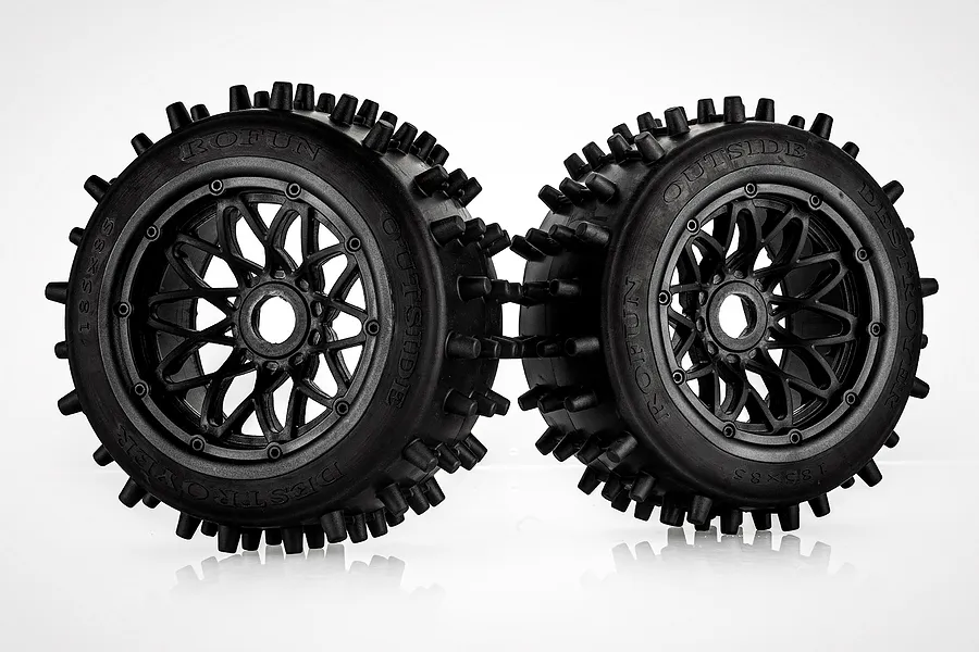 Rovan 4.7/5.5&amp;quot; Spike Rear Tyres on Black Rims - Glued Wheels 2Pcs image 2