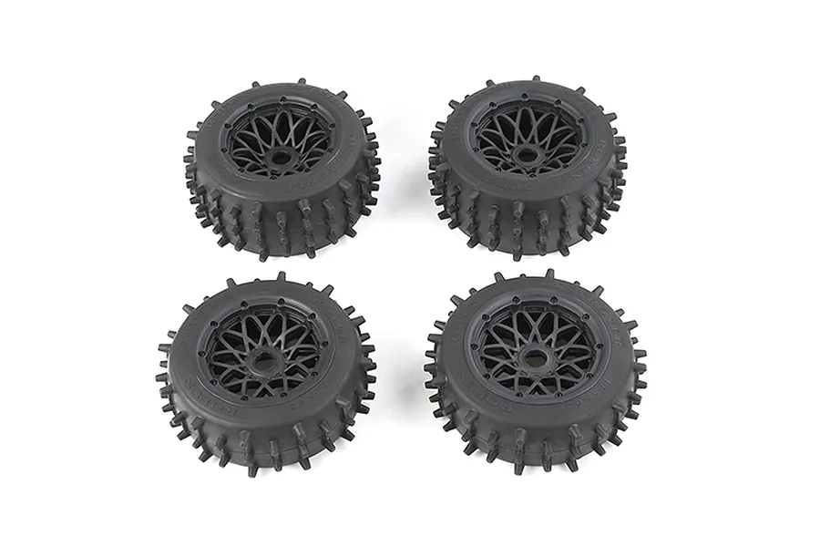 Rovan 4.7/5.5&amp;quot; Spike Front &amp;amp; Rear Tyres on Black Rims - Glued Wheels 4Pcs image 86593