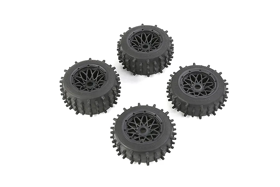 Rovan 4.7/5.5&amp;quot; Spike Front &amp;amp; Rear Tyres on Black Rims - Glued Wheels 4Pcs image 86594