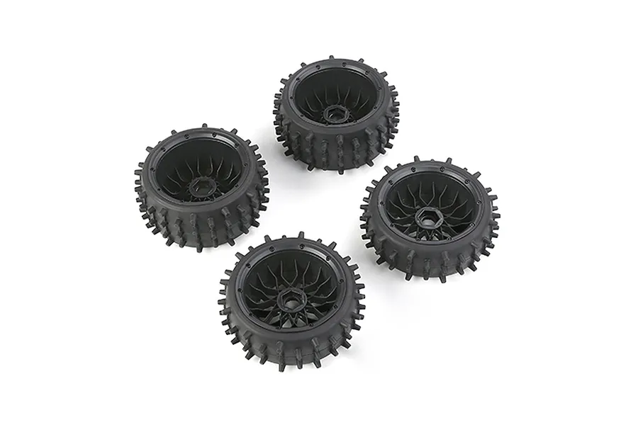 Rovan 4.7/5.5&amp;quot; Spike Front &amp;amp; Rear Tyres on Black Rims - Glued Wheels 4Pcs image 86595
