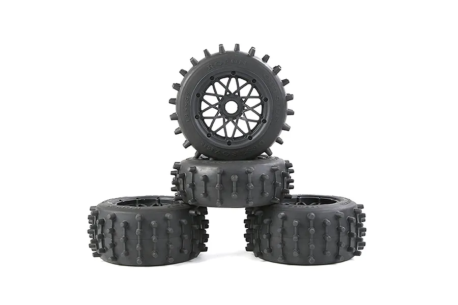 Rovan 4.7/5.5&amp;quot; Spike Front &amp;amp; Rear Tyres on Black Rims - Glued Wheels 4Pcs image 86597
