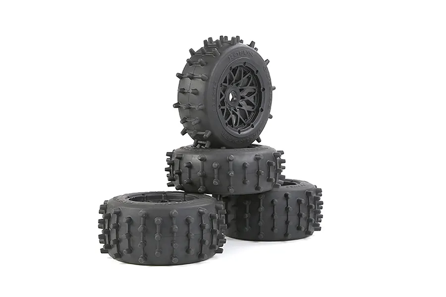 Rovan 4.7/5.5&amp;quot; Spike Front &amp;amp; Rear Tyres on Black Rims - Glued Wheels 4Pcs image 86598
