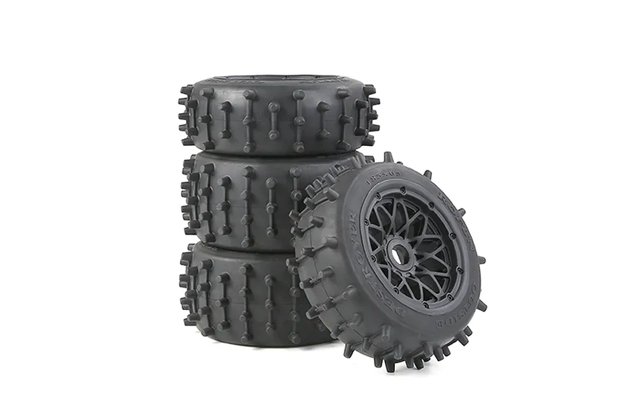 Rovan 4.7/5.5&amp;quot; Spike Front &amp;amp; Rear Tyres on Black Rims - Glued Wheels 4Pcs image 86599