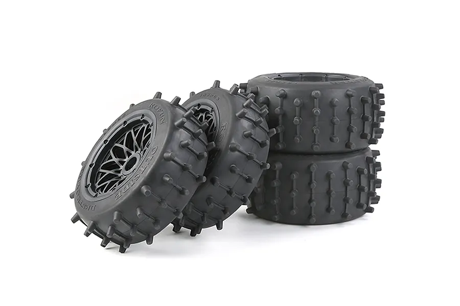 Rovan 4.7/5.5&amp;quot; Spike Front &amp;amp; Rear Tyres on Black Rims - Glued Wheels 4Pcs image 86600