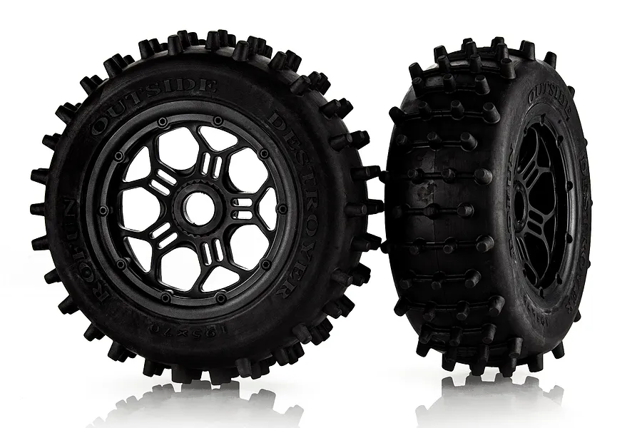 Rovan 4.7/5.5&amp;quot; LT Large Nail Tyres on Black Rims - Glued Wheels 2Pcs image 1
