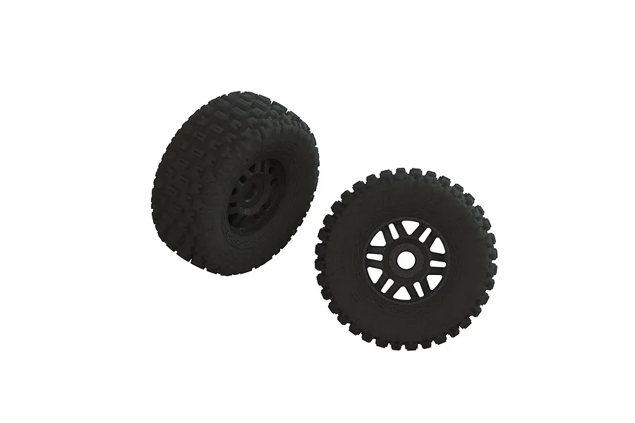 ARRMA 1/8 dBoots Fortress LP Tyres On Black Rims - Glued Wheels 2Pcs image 86738