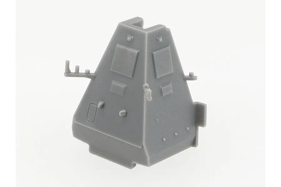 A grey plastic model ship mast component from the Tamiya 1/700 JMSDF FFM-1 Mogami kit.