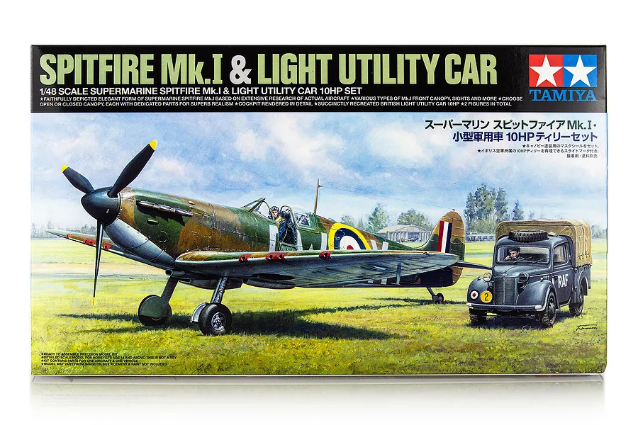 Tamiya 1/48 Supermarine Spitfire Mk.I &amp;amp; Light Utility Car Model Kit image 87196