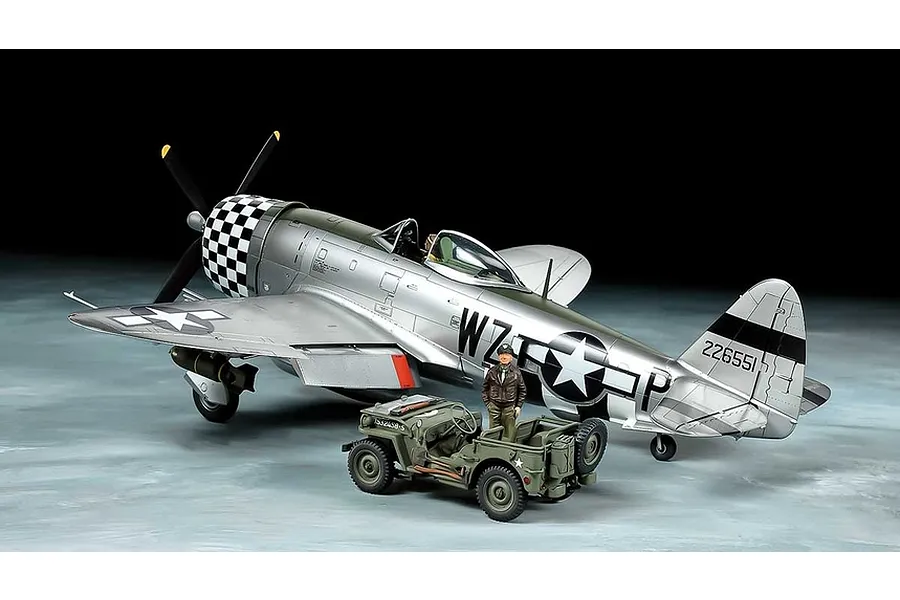 Tamiya 1/48 P-47D Thunderbolt Bubbletop &amp;amp; ¼ Ton 4x4 Light Vehicle Model Kit image 87202
