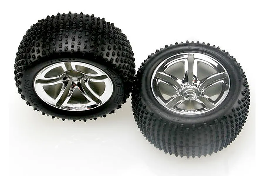 Traxxas 2.8&amp;quot; Alias Rear Tyres on Twin Spoke Chrome Rims - Glued Wheels 2Pcs image 87311
