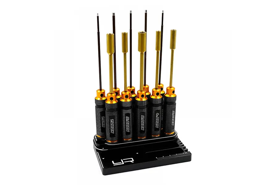 Yeah Racing Black/Gold Aluminium Hex &amp;amp; Lock Nut Drivers w/ Tool Stand image 87420