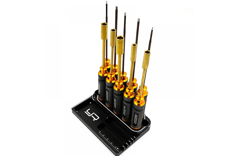 Yeah Racing Black/Gold Aluminium Hex &amp;amp; Lock Nut Drivers w/ Tool Stand image 87426