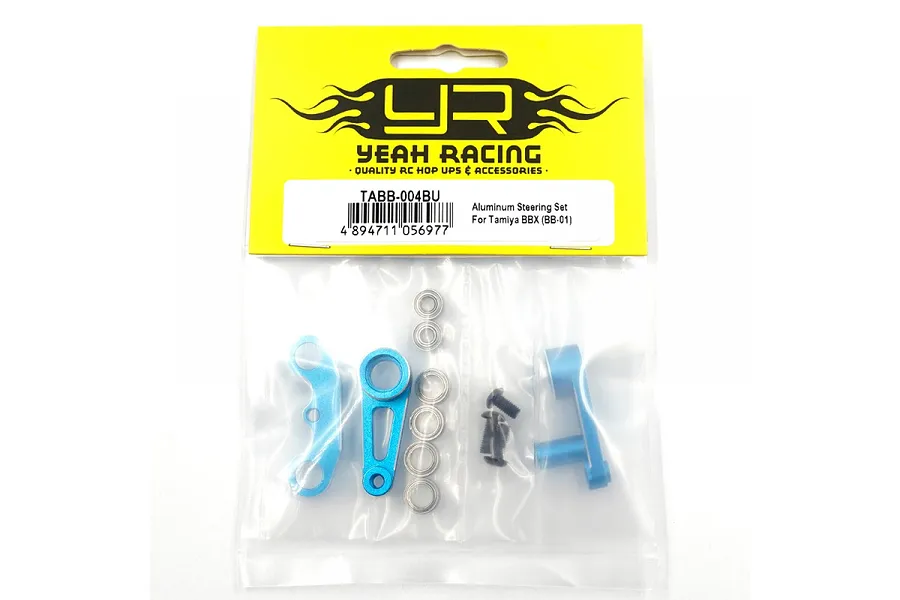 Yeah Racing blue aluminium steering bellcrank and drag link set for Tamiya BBX in original retail packaging.