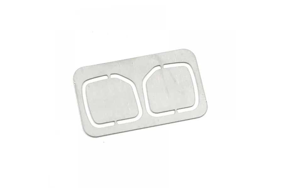 A pair of silver reflective side-view mirror plates for RC cars, shown as a single die-cut sheet on a white background.