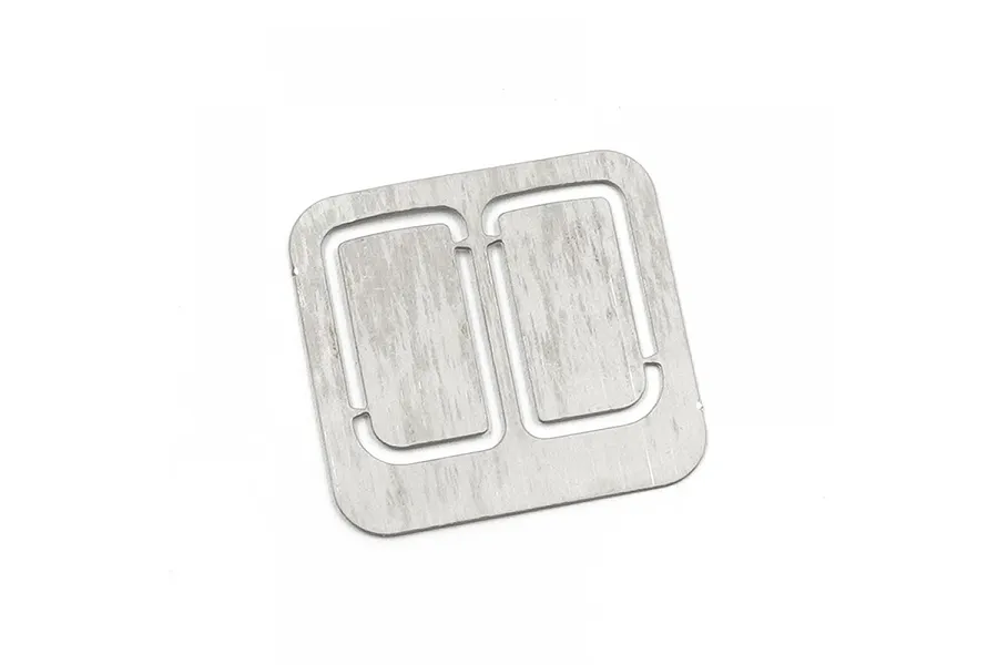 A pair of silver reflective side-view mirror plates for an RC car, shown as a single sheet with two rectangular cutouts.