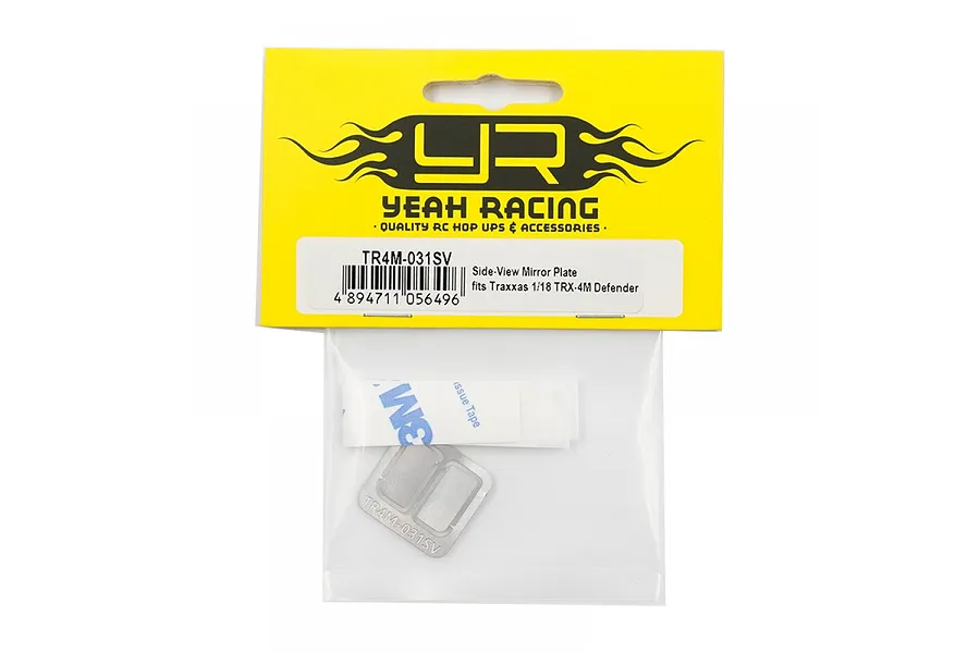 Yeah Racing reflective side-view mirror plates for Traxxas 1/18 TRX-4M Defender in original yellow and white retail packaging.