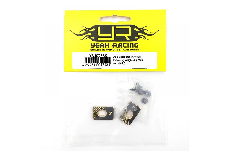 Yeah Racing 5g black brass chassis balancing weights in original packaging with mounting hardware.