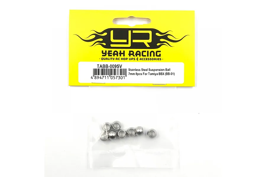 Yeah Racing stainless steel 7mm suspension balls in original yellow and black retail packaging.