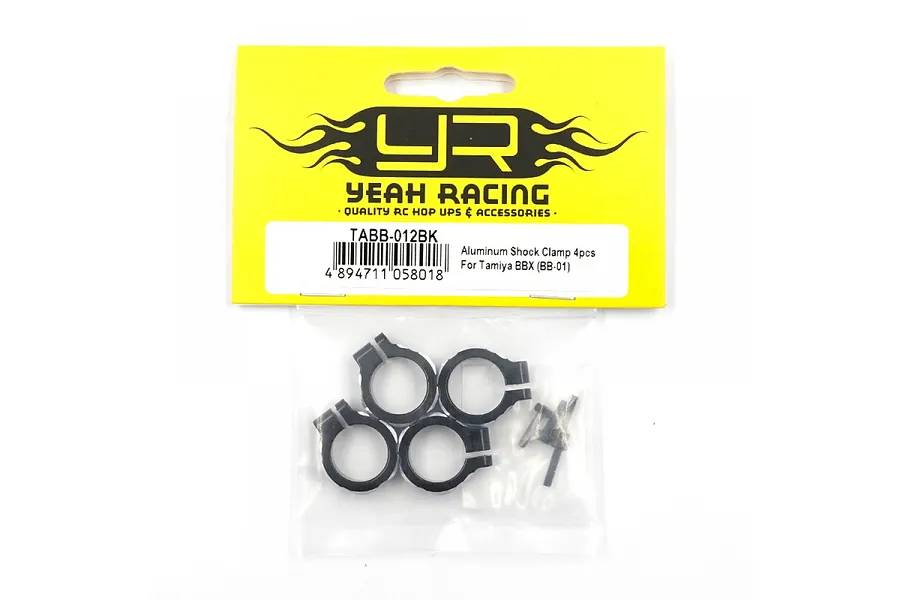 Yeah Racing black aluminium shock clamps for Tamiya BBX in original retail packaging.