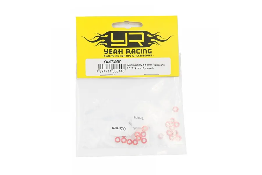 Yeah Racing Aluminium 2.5x5x0.5, 1, 2mm Flat Washer Set - Red image 87498