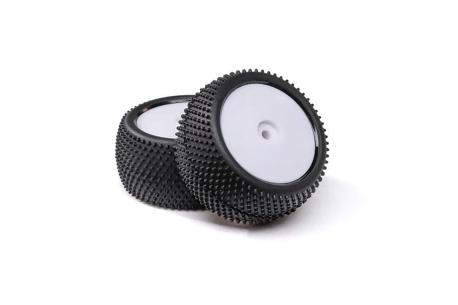 Losi 1/16 Big Shot Rear Buggy Tyres on White Dish Rims - Glued Wheels 2Pcs image 87583