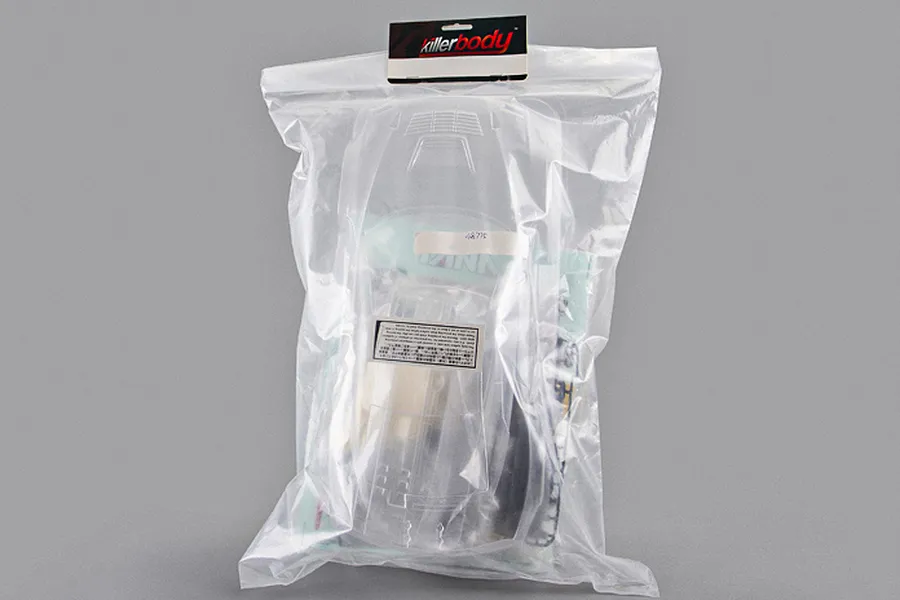 Killerbody 1/10 scale clear RC car body shell set in a sealed plastic bag with a header card.