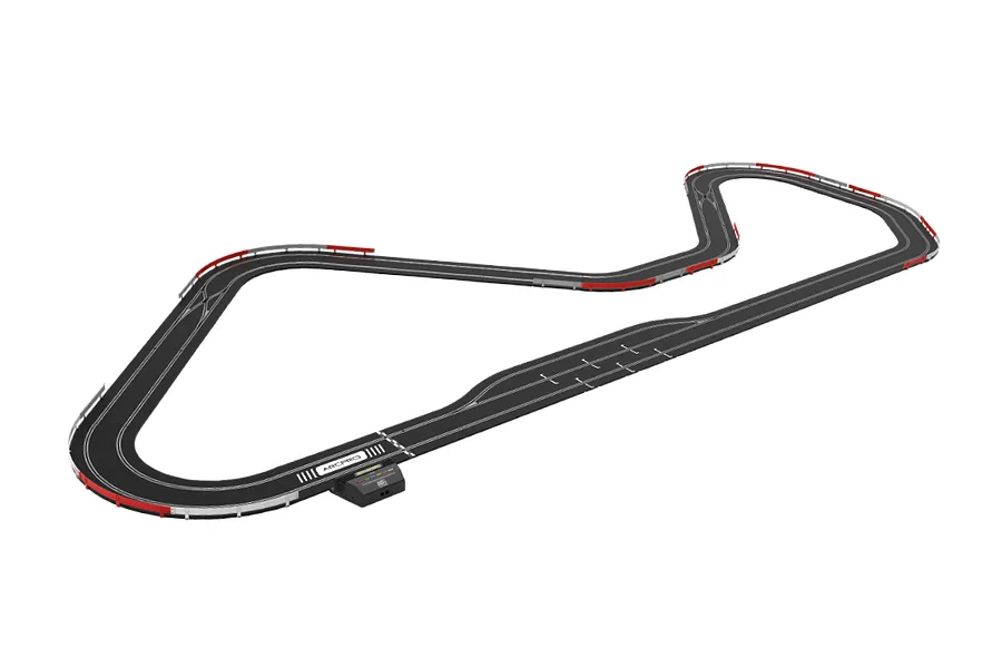 A digital render of a Scalextric ARC Pro slot car track layout on a white background.