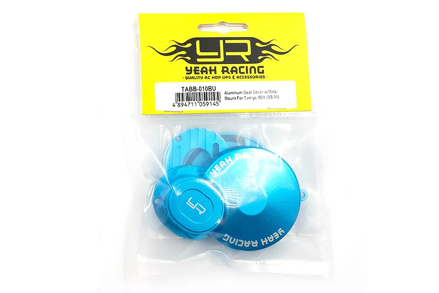 Yeah Racing blue aluminium gear cover and motor mount for Tamiya BBX in original retail packaging.