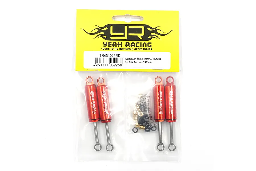 Yeah Racing red aluminium shock absorbers for Traxxas TRX-4M in original packaging.