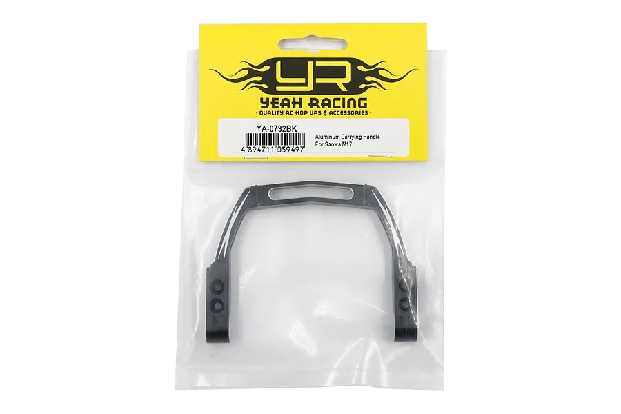 Yeah Racing black aluminium carry handle for Sanwa M17 radio transmitter in original retail packaging.