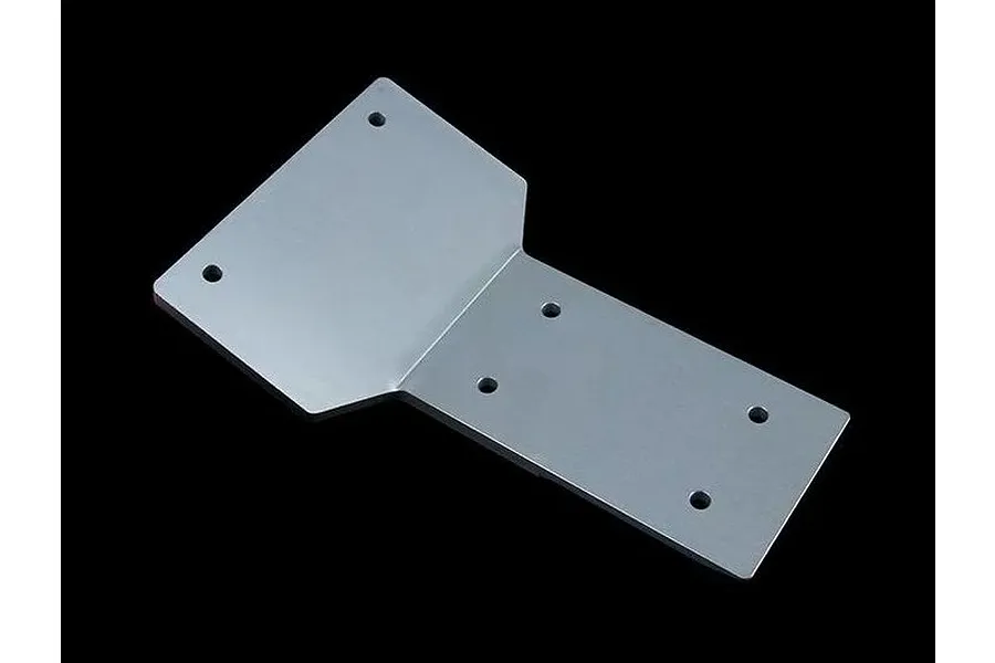 A silver-coloured aluminium front skid plate for an RC vehicle, featuring a T-shaped design with pre-drilled mounting holes.